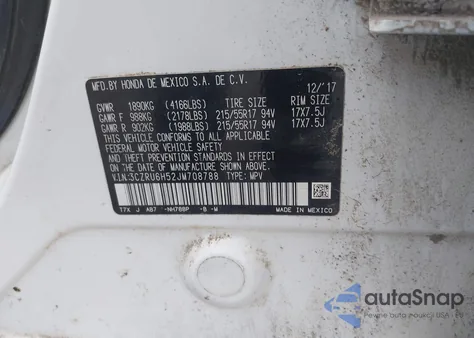 2018 Honda Hr-V Ex z USA, uszkodzony, nr VIN 3CZRU6H52JM708788